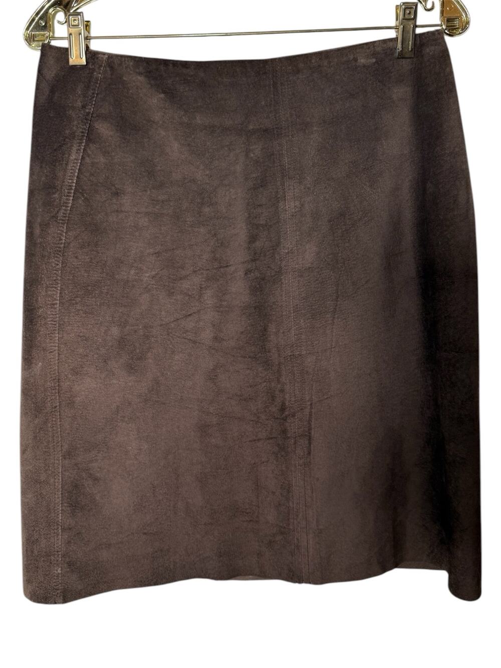 New Frontier Sz 8 Chocolate Brown 100% Leather Knee Length Slirt Western Rodeo